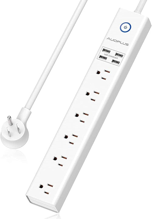 15 Ft Power Strip Surge Protector, 6 Outlets and 4 USB Ports, Flat Plug Power by AUOPLUSOFFICIAL