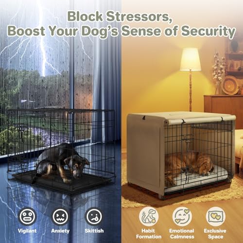 Seiyierr Dog Crate Cover - Kennel Cover Fit for 24 Inch Dog Crate, Double Door Polyester Crate Cover for Wire Dog Crate Indoor Outdoor Protection, Beige - Image 4
