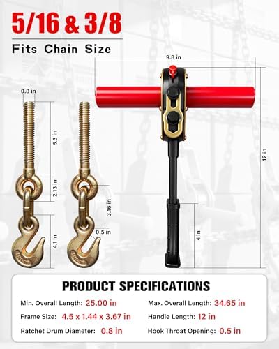 Impact Wrench Ratchet Binders (2-Pack) - for 5/16" & 3/8" Chain, 5400 lbs WLL | Heavy-Duty Cargo Tie-Down & Load Securement - Image 6