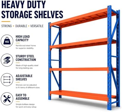 Heavy Duty Warehouse Shelving 4-Tier Industrial Steel Storage Shelves, 2600LB Capacity Per Shelf, Adjustable Shelves for Garage/Factory/Commercial Use (Blue and Orange, W60*D23.7*H79) - Image 5