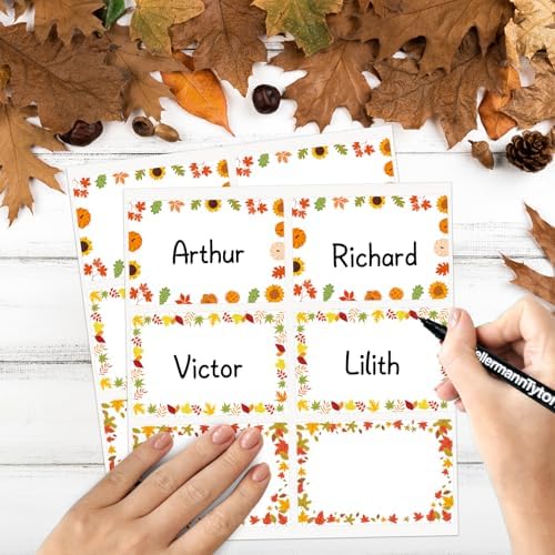 210 Pcs Fall Name Tag Stickers -3''x 2'' Self Adhesive Pumpkin Maple Leaves Name Stickers Gift Tag Labels for Fall Thanksgiving Classroom Party Gift Crafts Decor Envelope Packages Seals - Image 3