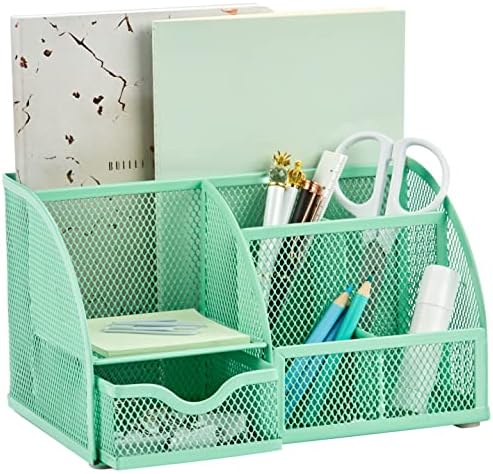 Annova Mesh Desk Organizer Office with 7 Compartments + Drawer/Desk Tidy Candy/Pen Holder/Multifunctional Organizer (Green23) by LivingNecessities