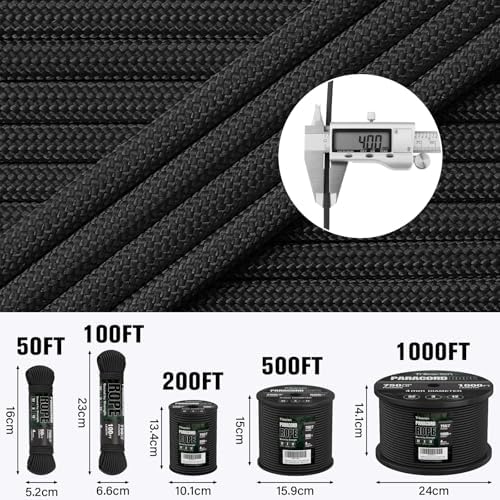 Paracord Rope 750 lb - 500ft 5/32" Parachute Cord 4MM 12-Strand para Cord - Heavy Duty Spool String for Survival,Camping Gear, Survival Bracelet, Clothesline - Black - Image 5