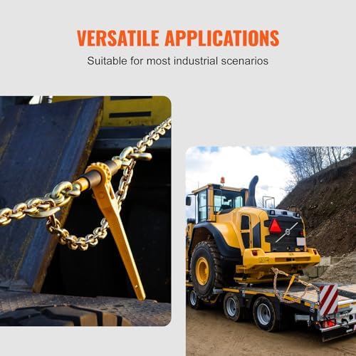 VEVOR Chain and Binder Kit, 3/8"-1/2" Ratchet Load Binders 9200 lbs Working Load Limit, 3/8" x 10' G80 Chains with Grab Hooks, Ratchet Binders and Chains for Truck, Tie Down, Hauling, Towing, 2 Set - Image 6