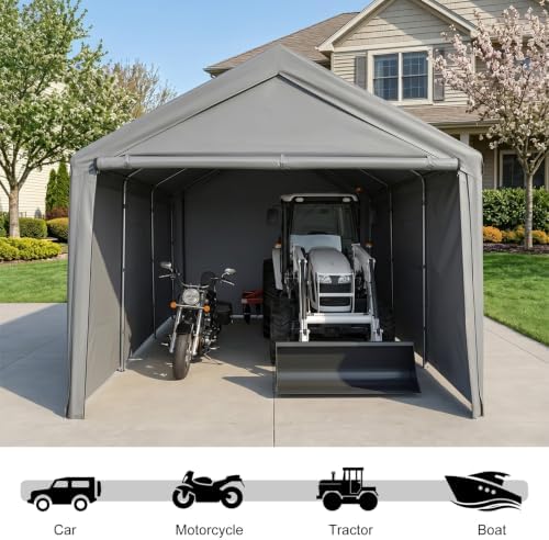 Carport 10x20 Ft Heavy Duty Canopy Steel Canopy Storage Shed,Portable Party Tent,Portable Garage with Removable Sidewalls & Doors All-Season Tarp for Carport Grey - Image 5