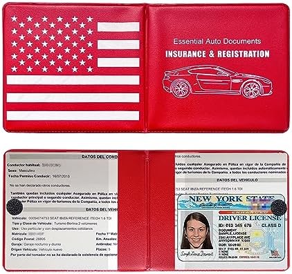 Ziciner Car Registration Insurance Holder, 2Pack Essential Auto Card Document Glove Box Organizer with Touch Fastener, Vehicle Interior Accessories Perfect for Most Car, Truck, SUV (Red/Back Flag) by Ziciner
