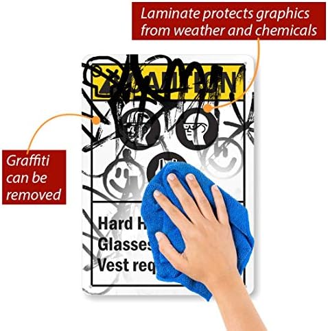 SmartSign 14 x 10 inch “Caution - Hard Hat, Safety Glasses, Hi-Vis Vest Required” ANSI Metal Sign, 40 mil Laminated Rustproof Aluminum, Yellow, Black and White - Image 2