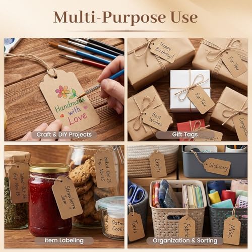 SALLYFASHION 100PCS Gift Tags with String Attached, Kraft Paper Hang Tags - Image 3