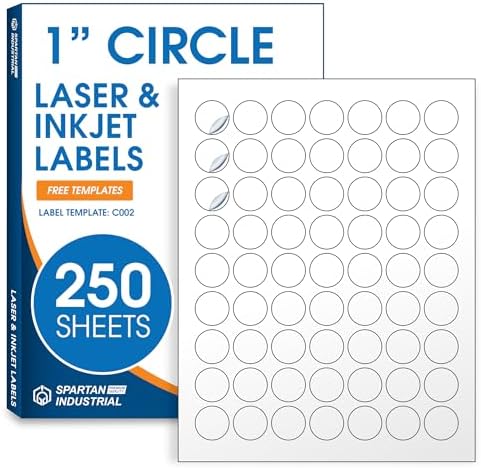 1 Inch Round Stickers for Laser & Inkjet, Spartan Industrial Template C002 by SpartanIndustrial