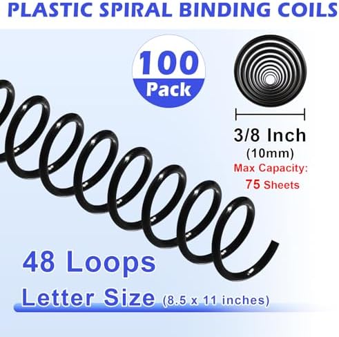 TOTiyea 100 Pack Spiral Binding Coils,10mm,4:1 Pitch 75 Sheet Capacity - Image 2