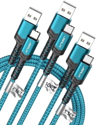 JSAUX USB to USB C Cable, USB C Cable for iPhone 17, 3-Pack (10+6.6+3.3FT) by JSAUX