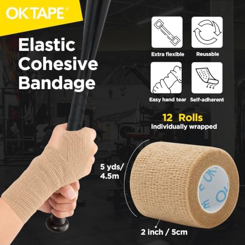 OK TAPE 12 Rolls Self Adhesive Bandage Wrap, Cohesive Elastic Athletic Tape - Image 2