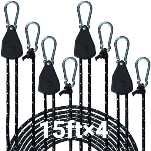 KOKKOYA 15ft Rope Ratchet Tie Downs Reflective Paracord Rollers 1/8in 4 Pcs by KOKKOYA