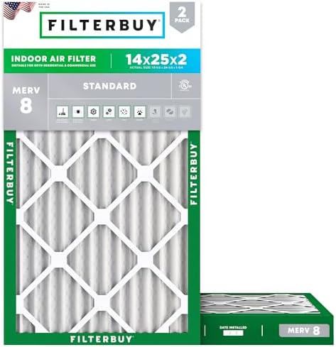 Filterbuy 14x25x2 Air Filter MERV 8 Dust & Allergy Defense (2-Pack) by Filterbuy