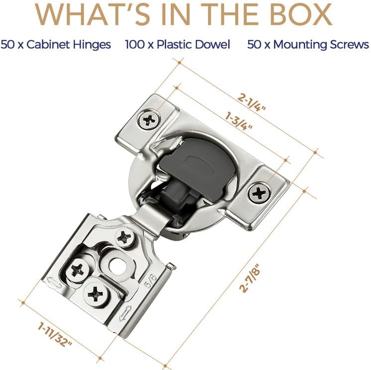 Soft Close Hinges for Kitchen Cabinet Hinges, 5/8 Inch Overlay, 50 Pack - Image 7
