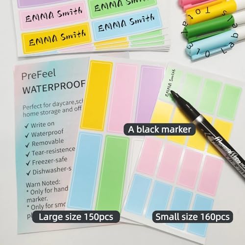 Assorted Colors Waterproof Removable Labels with Pen Adhesive Name Stickers - Image 2