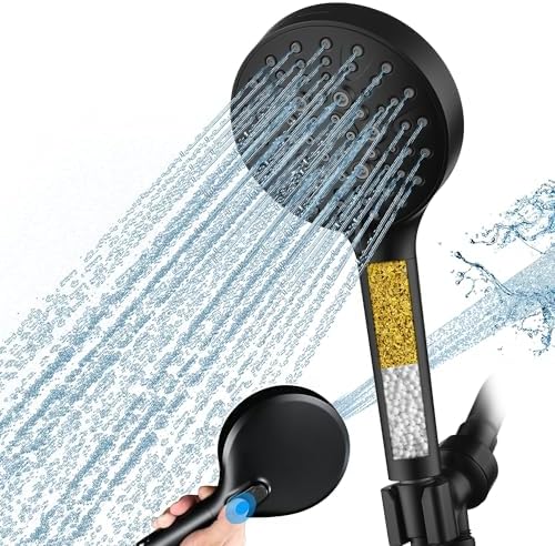 BRIGHT SHOWERS Filtered Shower Head with Handheld, High Pressure 9 Spray Mode Showerhead with Long Hose and Bracket, Water Softener Filters Beads for Hard Water - Removes Chlorine, Matte Black by BRIGHTSHOWERS