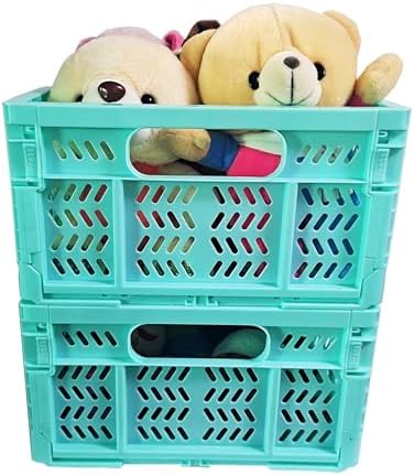 20L Folding Crates, 4Pack Plastic Storage Bins Organizer for Home and Office,Plastic Folding baskets,Collapsible Crates for Chrismas Gifts, Toys Storage. (Blue,15.7x11.8x6.3Inch) - Image 2
