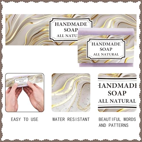 CREATCABIN 100 Pcs Soap Wrapper 10 Styles Gold Marbling Art Soap Paper Wrap Tape Vertical Soap Tag Sleeves Covers Band Label Packaging Supplies for Handmade Soap Bars Gift Wrapping 2 x 8.3 Inch - Image 3