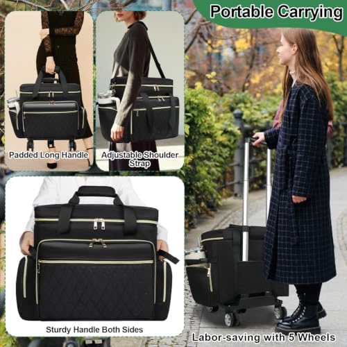 SIYNPAV 5-Wheeled Rolling Teacher Bag with Detachable Trolley, 15.6 Inch Laptop Sleeve & Accordion File Organizer, Large Capacity Teacher Tote with Cup Holder for School Office, Black - Image 5