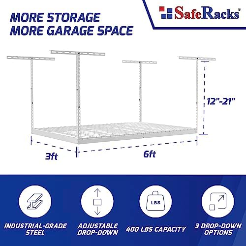 SafeRacks 3x6 Overhead Garage Storage Rack, White, 12"-21" Height - Image 3