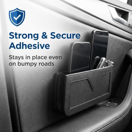 PU Leather Car Seat Gap Storage Pocket, Multifunctional Elastic Mesh Side Organizer, Self-Adhesive Anti-Scratch Car Side Storage Pouch Holds Phone Cards Receipts (Black) - Image 7