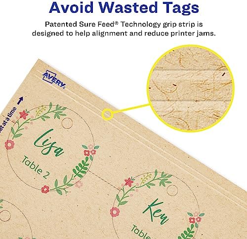 Avery® Kraft Brown Round Tags, Sure Feed® Technology, 2" Diameter, Printable on Both Sides, Includes Strings, 96 Total (80515) - Image 2