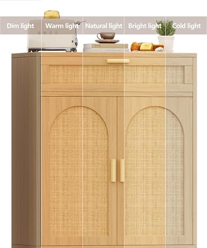 Keehusux Rattan Sideboard Buffet Cabinet Set of 2, Natural Oak - Image 7