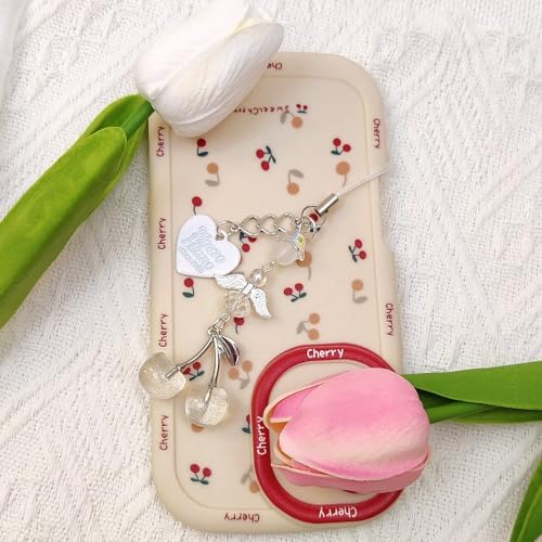 Phone Charms Strap Cute Cherry CellPhone Straps Aesthetic Pink Red Black BlueCherry Phone Chain for Camera Keychain Bag Pendant Decor Gift - Image 3