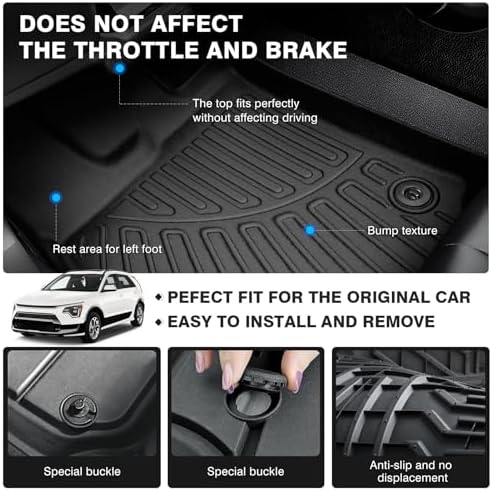Powerty Floor Mats for 2023-2025 2026 Kia NIRO & Hybrid & HEV (NOT for EV & PHEV) All Weather 3D TPE Anti-Slip Car Liners for 1st & 2nd Row Accessories - Image 4