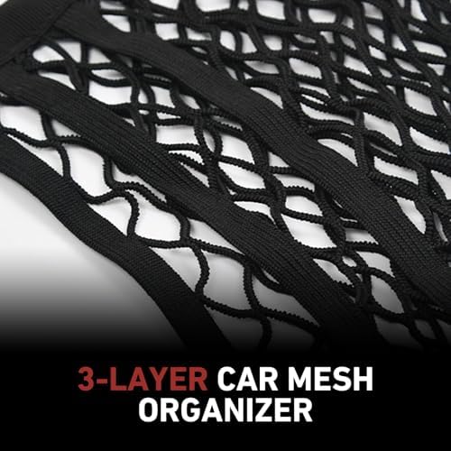 3-Layer Car Mesh Organizer, Front Seat Back Net Bag, Stretchable Kid Dog Car Net Barrier Pet Divider Storage, Universal Hanging Storage Netting Pouch for Most Auto, Sedan, SUV - Image 3