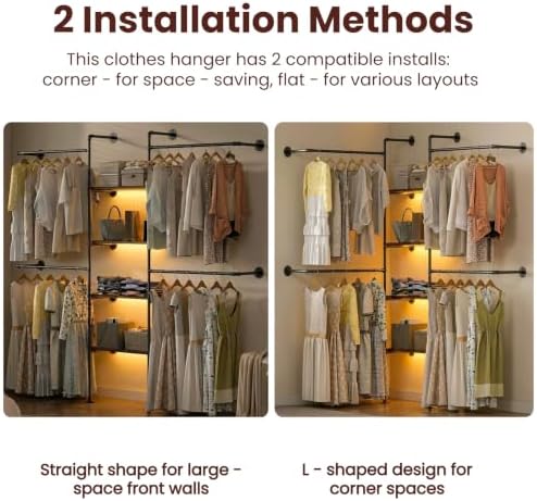 Industrial Pipe Clothing Rack with LED & Shelves - Image 3