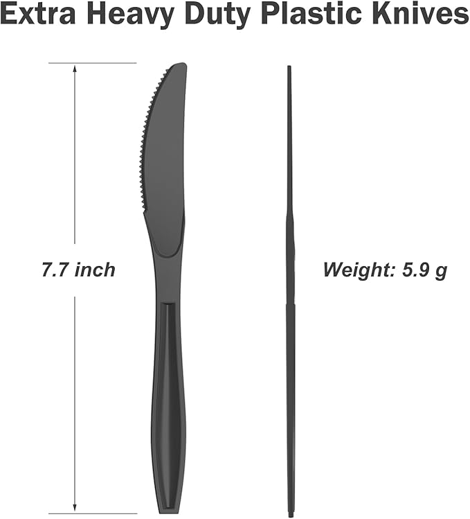 360 Count Extra Heavy Duty Black Plastic Knives Disposable, Heat Resistant - Image 3