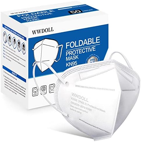 WWDOLL KN95 Face Mask 50 Pack, KN95 Masks 5-Layer Breathable Mask with Elastic Earloop and Nose Bridge Clip, Disposable Respirator Protection Against PM2.5 White by WWDOLL