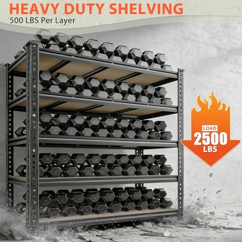 Romorgniz 72.02" H Garage Shelves 5 Tier Storage Shelves Organizers,2500 LBS Heavy Duty Adjustable Shelving Unit,Garage Shelves Metal for Basement, Warehouse,Commercial,School,55.1" W x 24.4" D - Image 6