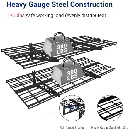 FLEXIMOUNTS 4-Pack 2x4ft Wall Shelf Garage Storage Rack Wall Mounted, Black - Image 2