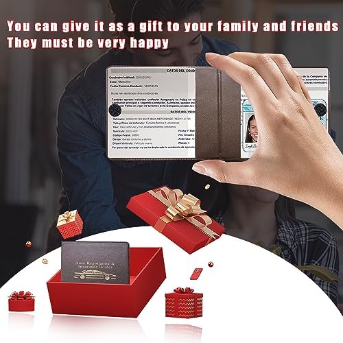 Ziciner Car Registration Insurance Holder, 2Pack Essential Auto Card Document Glove Box Organizer with Touch Fastener, Vehicle Interior Accessories Perfect for Most Car, Truck, SUV (Brown/Gold Words) - Image 5