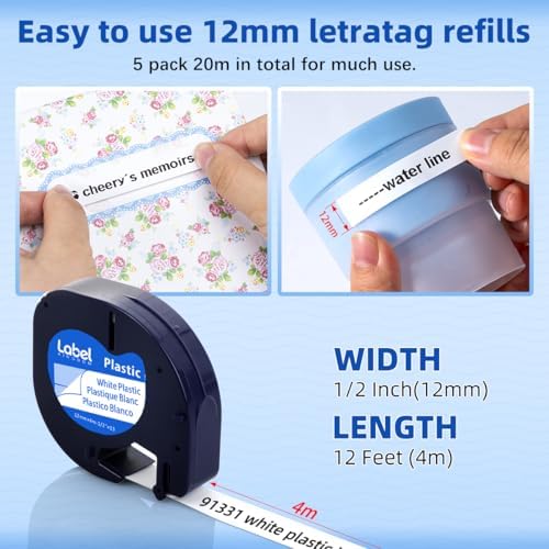 Compatible with Dymo LetraTag Label Maker Refills 91331 Plastic White Tape - Image 4