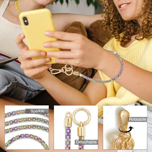 Crystal Phone Strap Crossbody Rhinestone Cell Phone Neck, Rainbow - Image 2