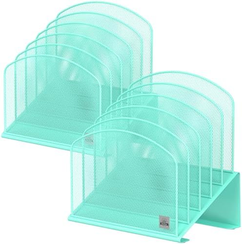 Delifox Inclined Desk File Organizer,Vertical File Folder Holder Stand Metal Rack File Sorter for Office Classroom Desktop Organization (2, Aqua, 5) by Delifox