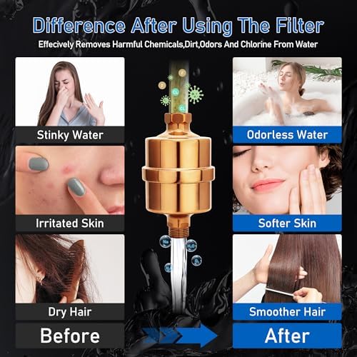 Metal Shower Filter, Stainless Steel 304, Clean Soft Water, Remove 99% Chlorine, Improve Your Skin Nail Hair, Easy to Install (Rose Gold) - Image 4
