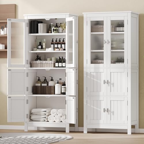 Akxomel 53.1" Tall Bathroom Cabinet 6 Doors Linen Floor Storage Cabinet - Image 5