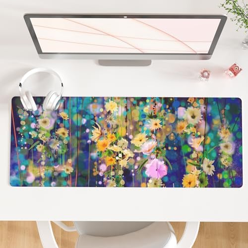 QiyI PU Leather Large Mouse Pad, Office Decor, 31.5" x 11.8", Ivy Flowers by QIYI