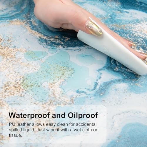 QiyI PU Leather Large Mouse Pad, 31.5" x 15.7", Blue White Marble - Image 3