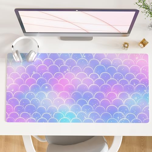 QiyI PU Leather Large Mouse Pad, Office Decor, 31.5" x 15.7", Mermaid Scale by QIYI
