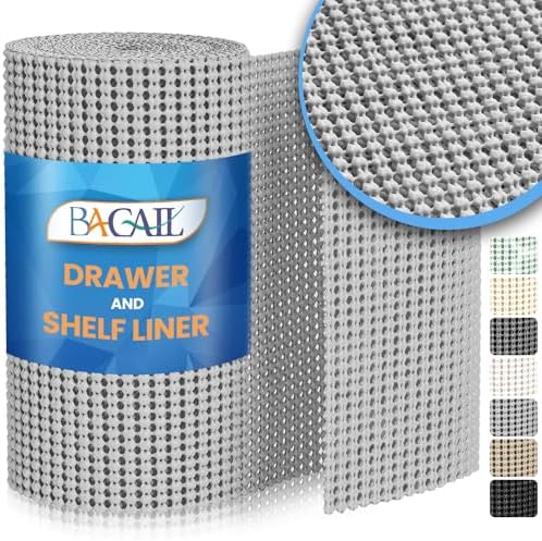 BAGAIL Non-Adhesive Shelf Liner, Thick Strong Grip Drawer Liners for Kitchen Cabinets, Heavy-Duty Easy Cut Cabinet Liners for Shelves, Pantry, Bathroom Cupboards - 17.5" x 20FT, LightGrey by BAGAILBASICS