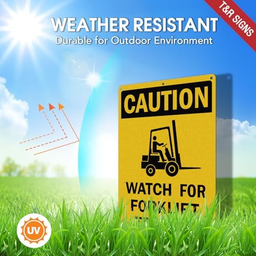T&R Large Watch For Forklift Traffic Sign - 14 x 10 Inches Rust Free .040 Aluminum Reflective - UV Protected, Waterproof and Fade Resistant - 6 Pre-drilled Holes - Image 3