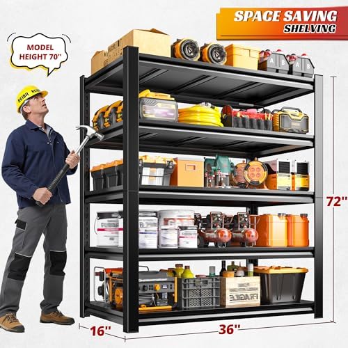 REIBII 5 Tier Garage Shelving for Garage, Adjustable Metal Shelving (Pack of 2) - Image 3