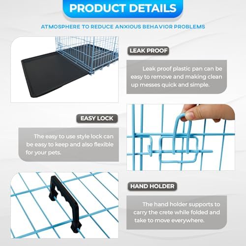 FDW | 30" Foldable Metal Dog Crate | Blue | Cage for Medium Dogs - Image 6