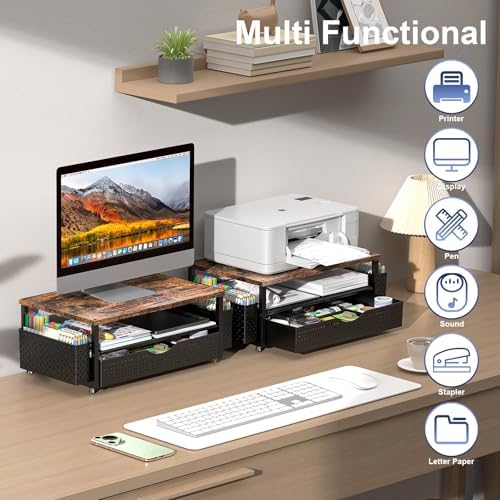 Spacrea Desk Organizers and Accessories, Printer Stand with Storage, Wood - Image 5